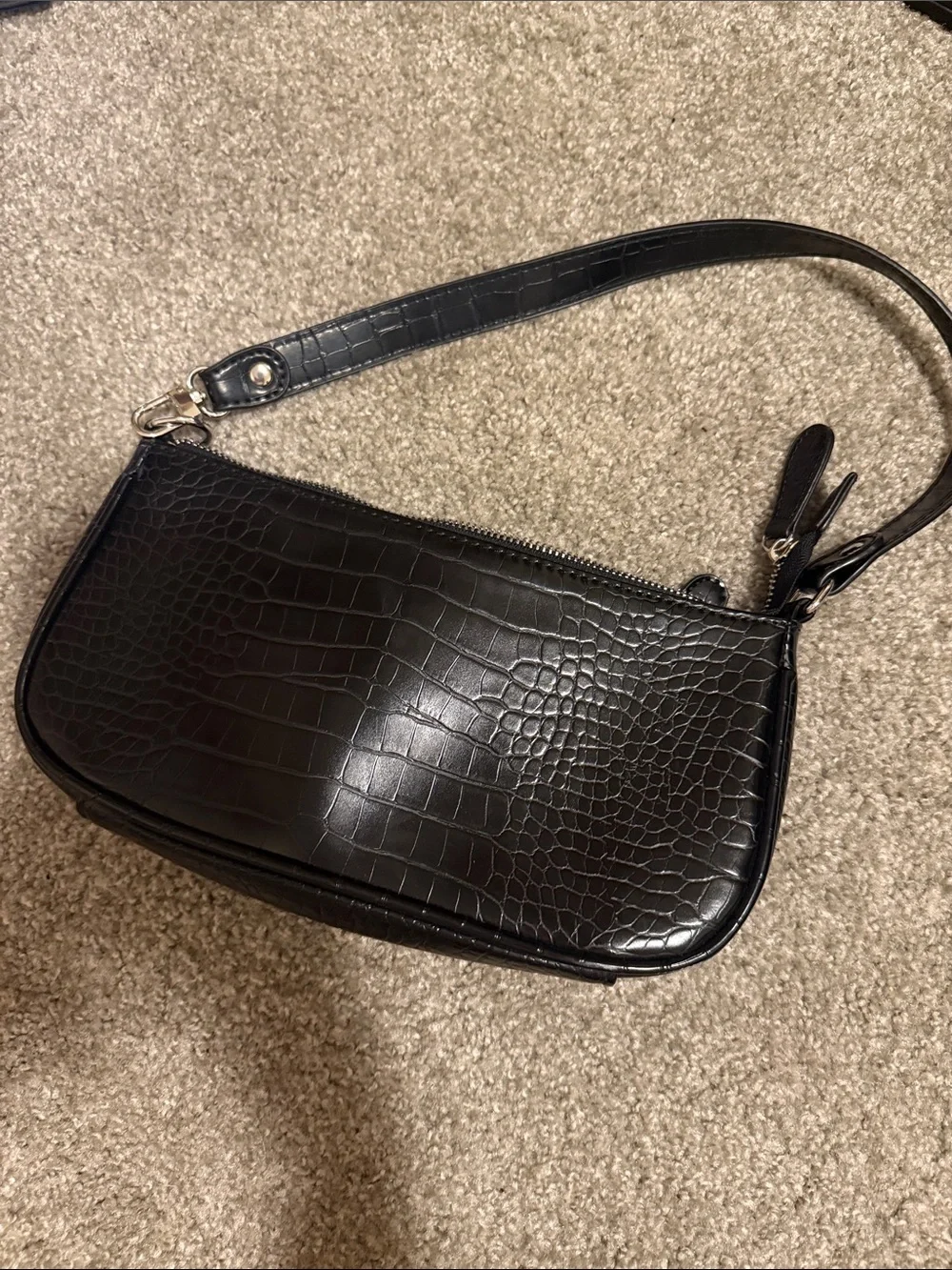 Classic Black Croc-Embossed Wristlet Handbag